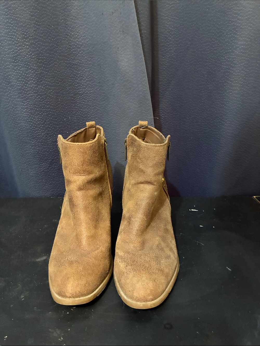 Maurices Tan Suede Ankle Boots with Side Zip